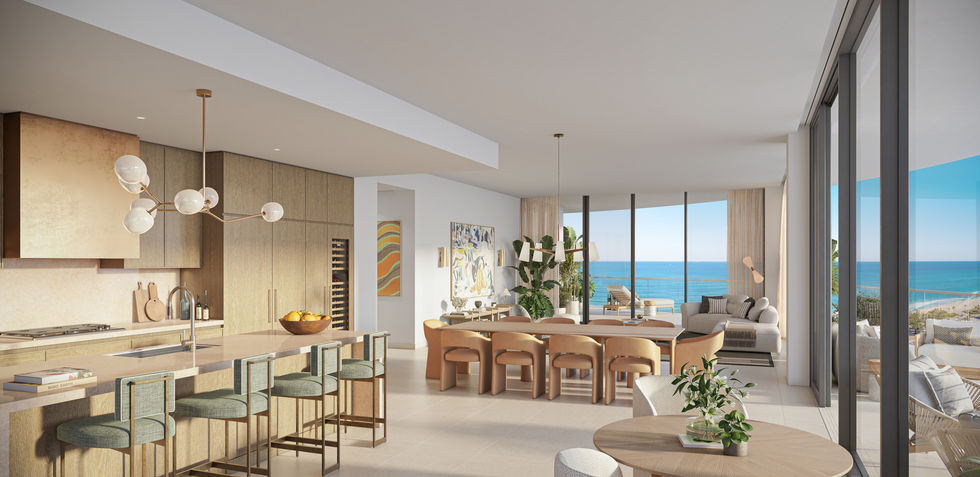 Open kitchen and dining room with ocean views at St. Regis Bahia Mar