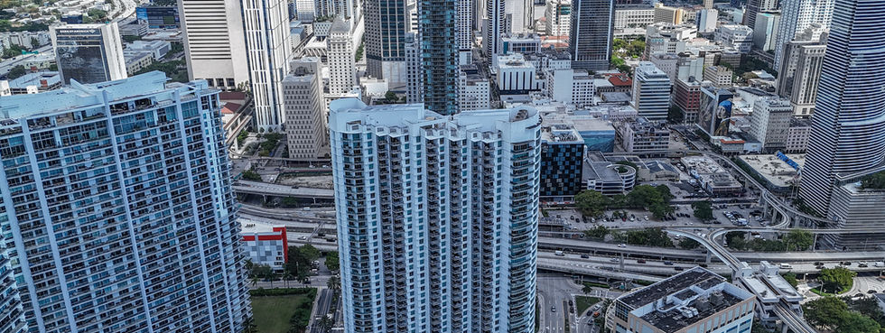 Wind Brickell aerial daytime view Brickell district city streets Miami