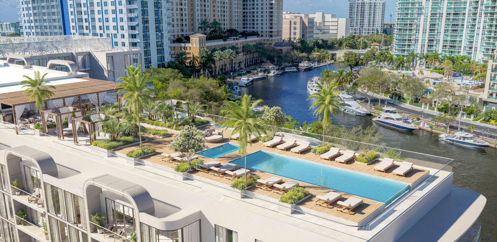 Sixth & Rio rooftop pool deck above the New River