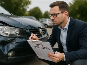 Gutachter begutachtet Unfall Auto