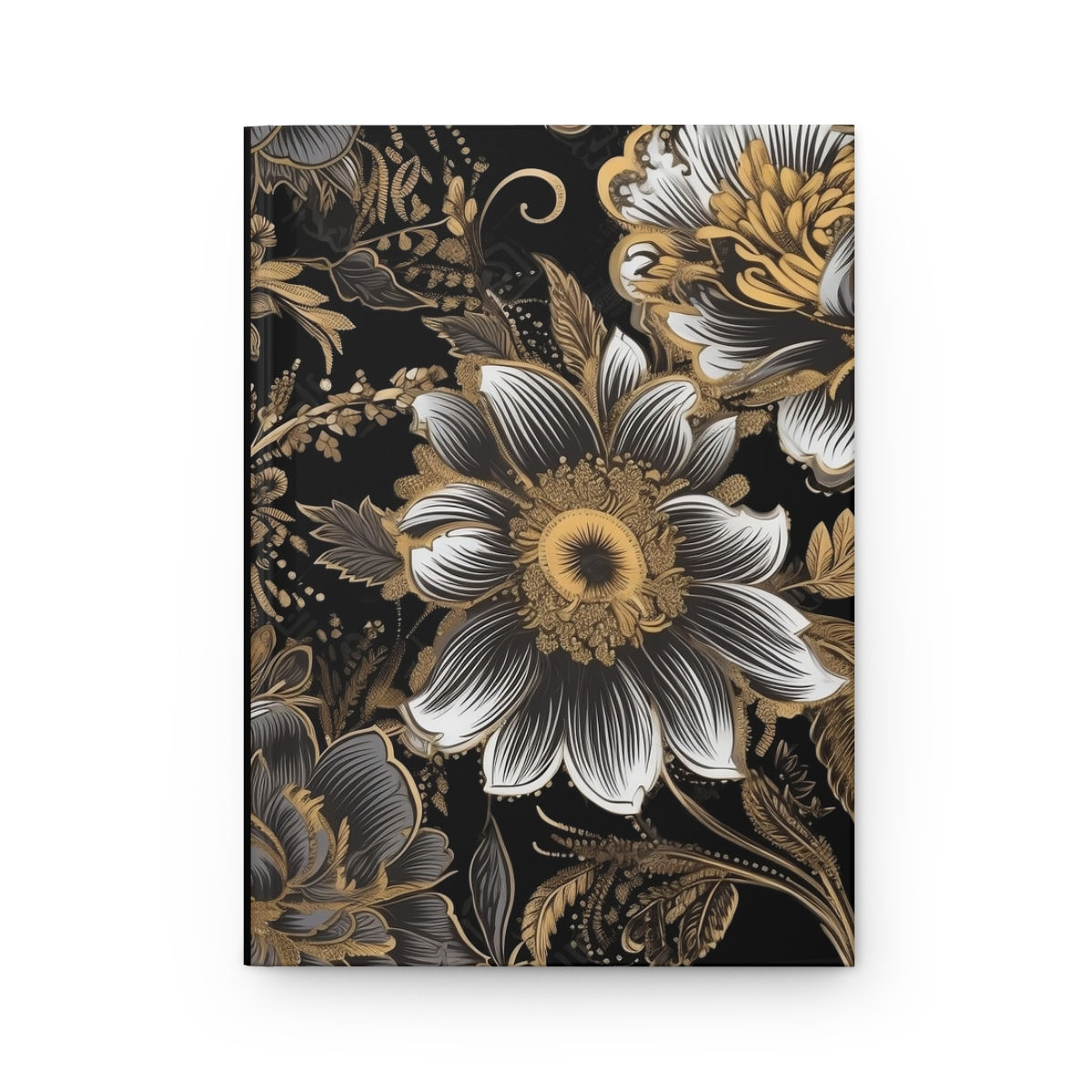 Black and Gold Flowered Hardcover Journal Matte