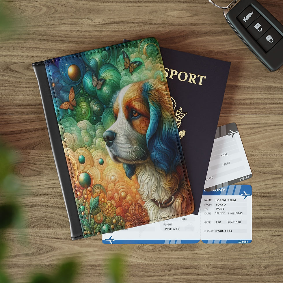 Thumbnail: Dog with Blue and Green Passport Cover