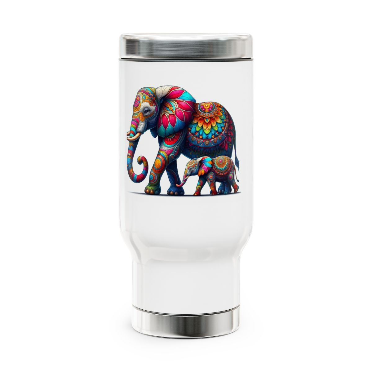 Colorful Adult and Baby Elephant Stainless Steel Travel Mug