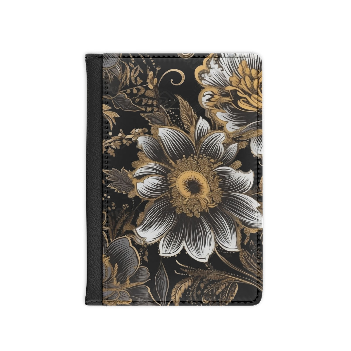 Black and Gold Flower Passport Cover