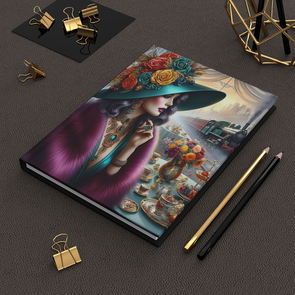Thumbnail: Lady with Teal Hat with Train Hardcover Journal Matte