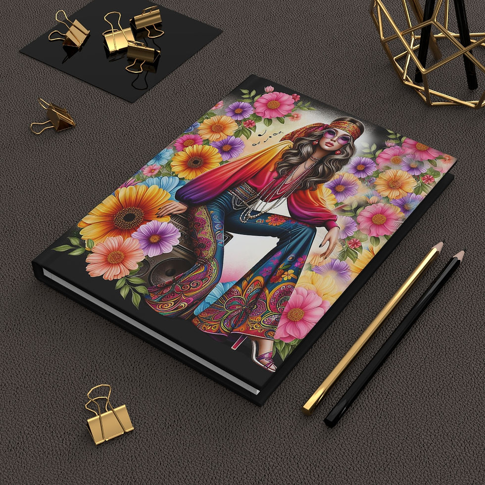Thumbnail: 70's Vibe Pink Purple and Yellow flowers Hardcover Journal Matte