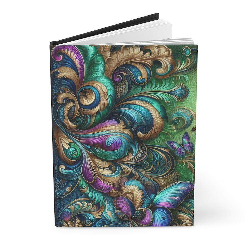 Thumbnail: Purple, Gold Tuquoise Butterfly Hardcover Journal Matte