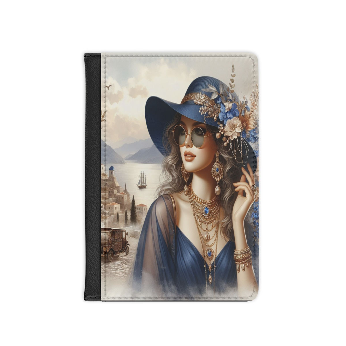 Lady in Blue Hat and Sunglasses Passport Cover