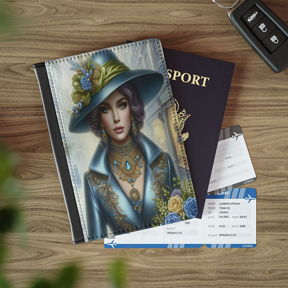 Thumbnail: Lady with Blue and Green Hat Passport Cover