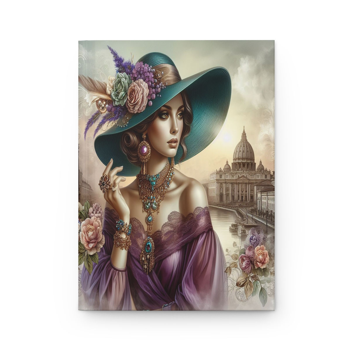 Lady in Purple with Teal Hat Hardcover Journal Matte