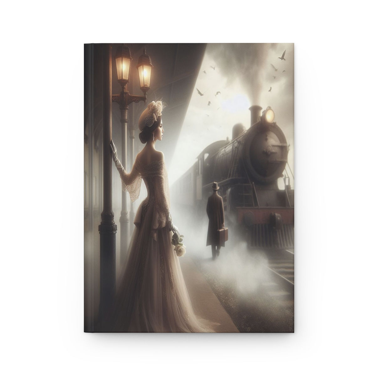 Victorian Lady with Steam Engine Hardcover Journal Matte