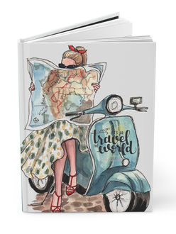 Lady on a scooter, Vespa reading a map. Travel the world, Stylish, chic, beautiful, Colorful, Unique, Artistic, Journal, Travel, Notebook. Great for teens and women, school, chores, list, work and notes. Women, girls, teens, gift and holidays
unique design journals
artistic journals
creative notebooks
patterned journals
personalized journals
hardcover journals
stylish notebooks
decorative writing journals
travel journals
blank pages journal