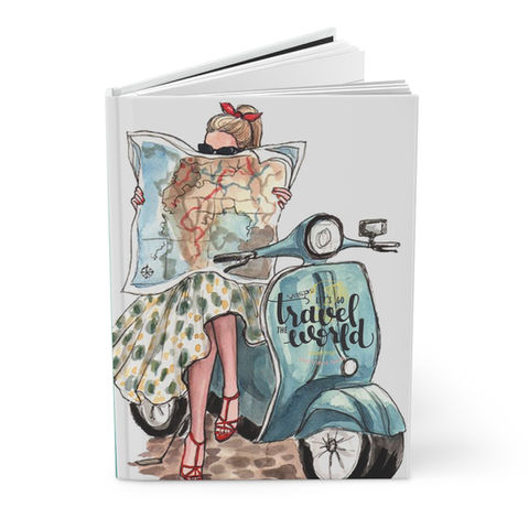 Lady on a scooter, Vespa reading a map. Travel the world, Stylish, chic, beautiful, Colorful, Unique, Artistic, Journal, Travel, Notebook. Great for teens and women, school, chores, list, work and notes. Women, girls, teens, gift and holidays
unique design journals
artistic journals
creative notebooks
patterned journals
personalized journals
hardcover journals
stylish notebooks
decorative writing journals
travel journals
blank pages journal