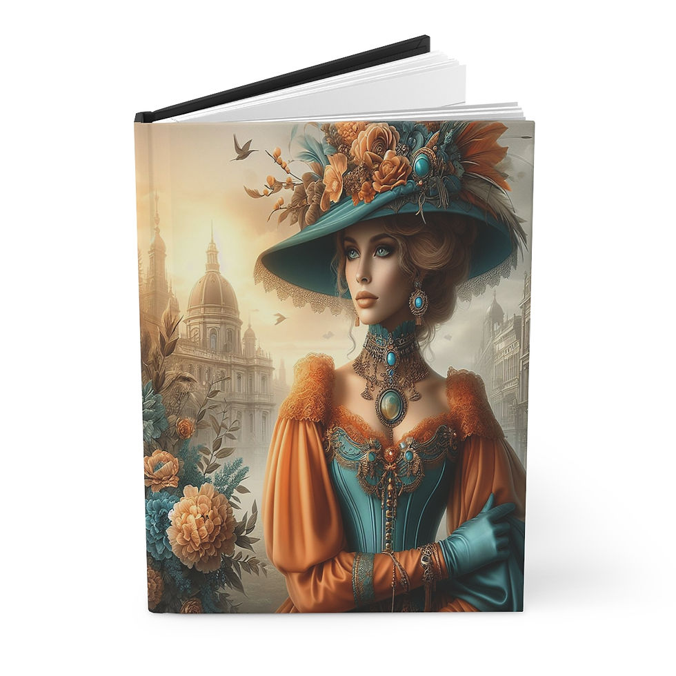 Thumbnail: Hardcover Journal Matte - Orange and Turquoise Victorian Lady Design