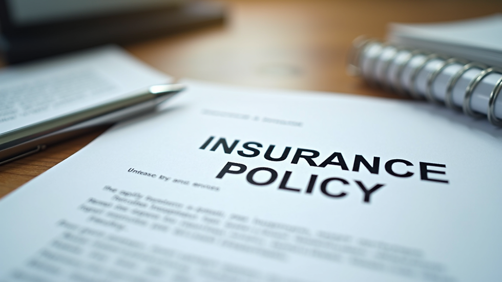Close-up view of a business insurance policy document with a pen on a desk