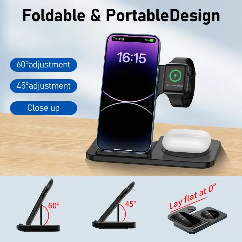 Thumbnail: Desk Fast Wireless Charger Stand Pad Foldable Fast Charging Station