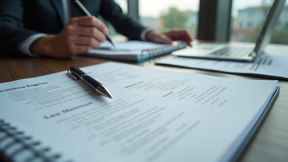 High angle view of a neatly organized career fair preparation kit with resumes, notebook, and pen