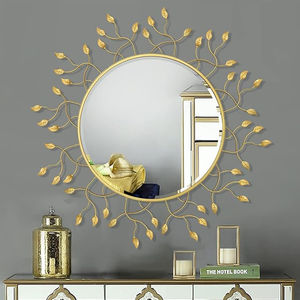 Large round mirror with leaf frame for living room or entryway