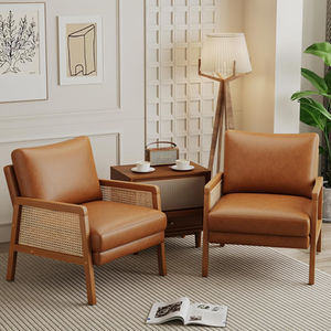 Brown upholstered rattan armchairs for living room