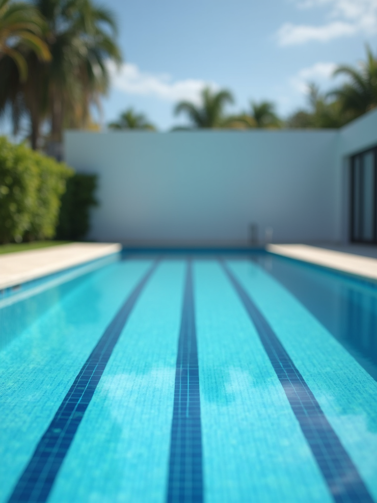 Outdoor professional lap swimming pool with vibrant blue lane markers