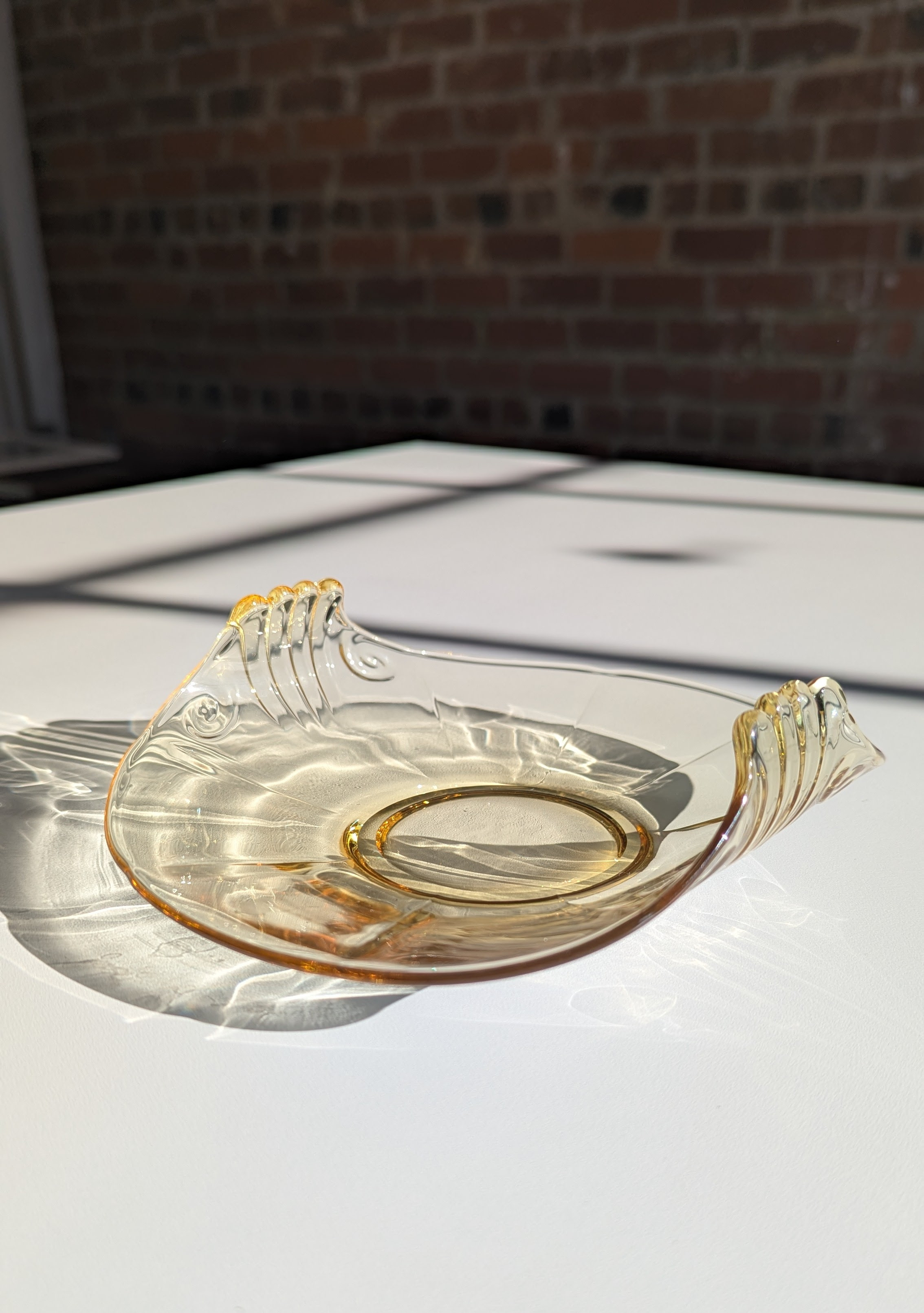 Vintage Hand Blown Glass Dish - Topaz Yellow