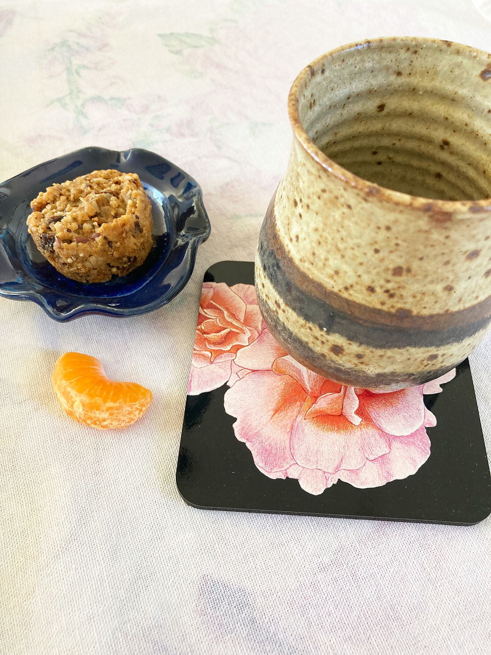 Oregon Roses Floral Art Coaster with coffee mug, rose artwork adding floral charm to tabletop décor