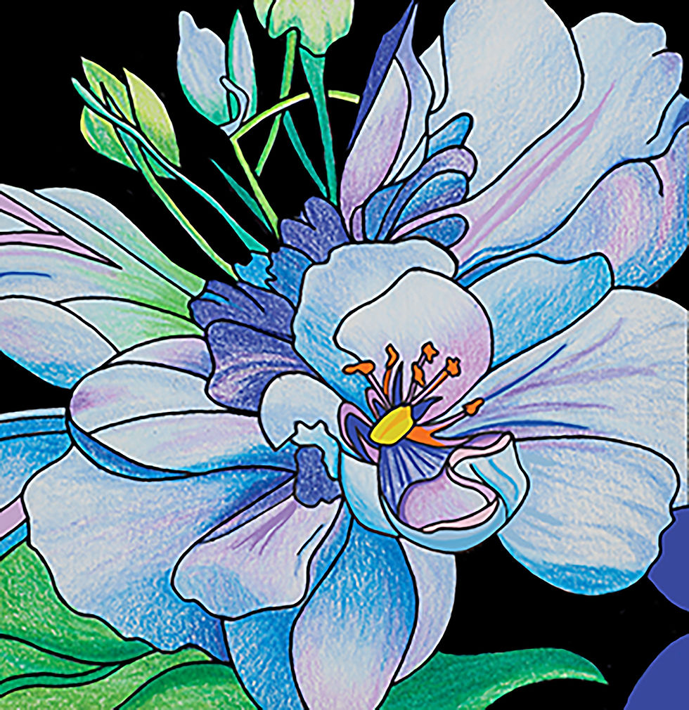 Transformation Floral Greeting Card by Greene Sun Art, 5x5 folded card with hand-drawn symbolic floral artwork