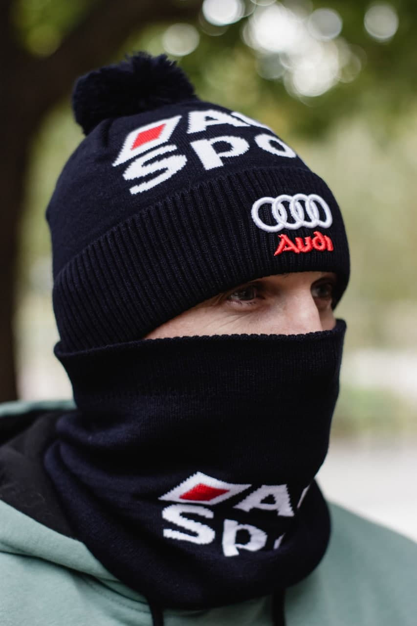 Миниатюра: Шапка + Баф (горловик) AUDI SPORT тёмно-синие / шапка мужская / шапка женская / шапка унисекс / шапка и бафф / шапка и шарф