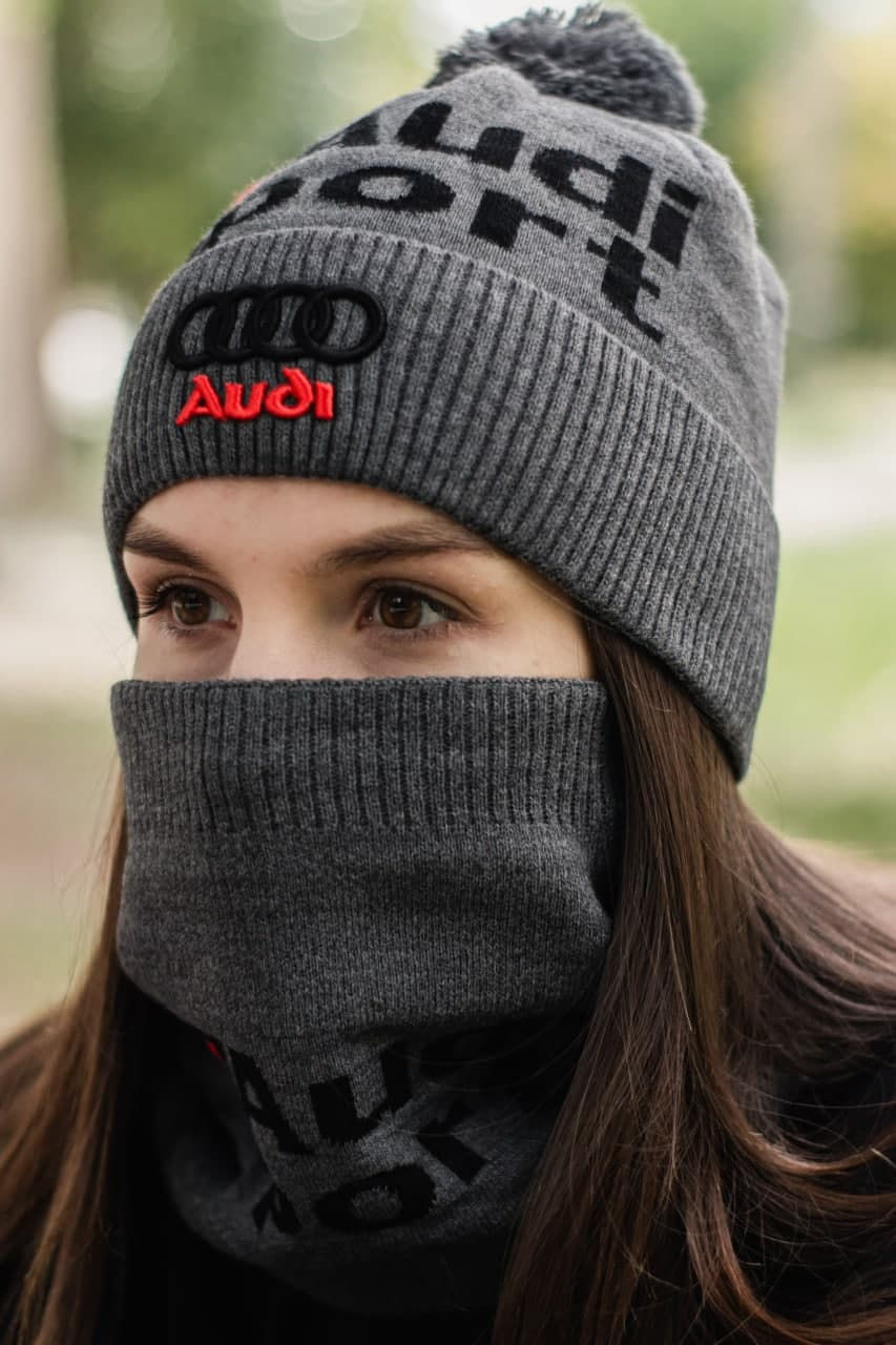 Шапка + Баф (горловик) AUDI SPORT серые / шапка мужская / шапка женская / шапка унисекс / шапка и бафф / шапка и шарф