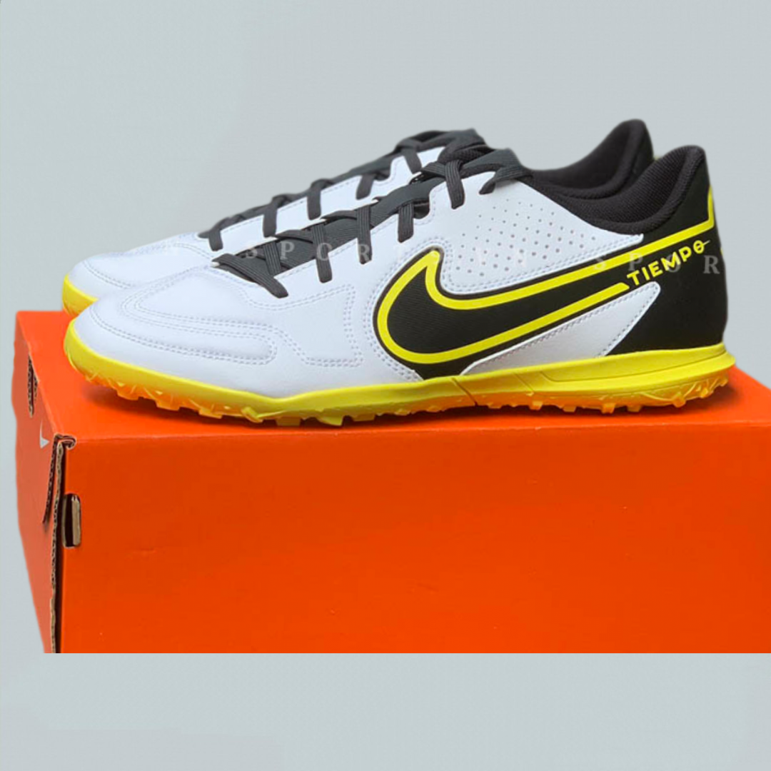Фото футбольной обуви (сороконожек) Nike Tiempo Legend 9 TF White Yellow в интернет магазине footgoal.shop