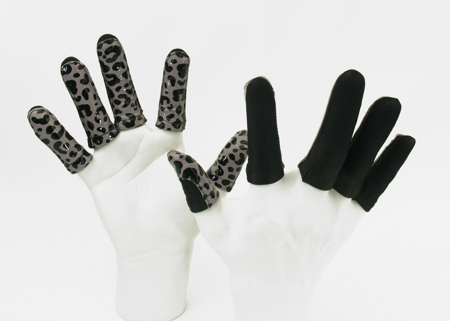 Finger Jackets with animal print. Animal print shown is leopard print/cheetah print.