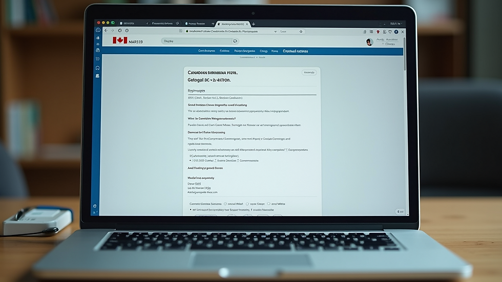 Close-up of a laptop screen showing Canadian immigration forms
