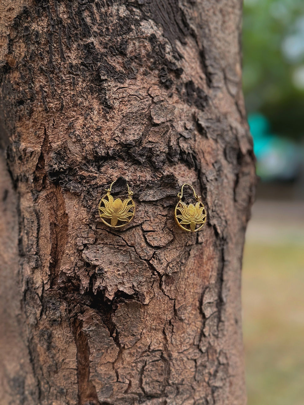 Thumbnail: Lotus Motif Brass Earrings