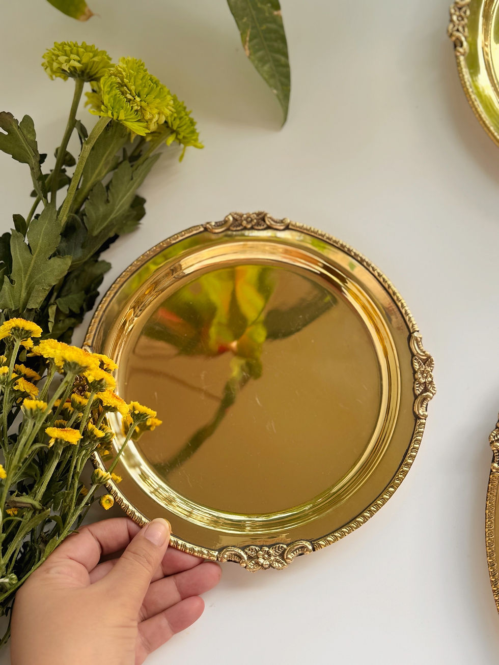 Thumbnail: Victorian Round Brass Tray Set of 3 -Glossy