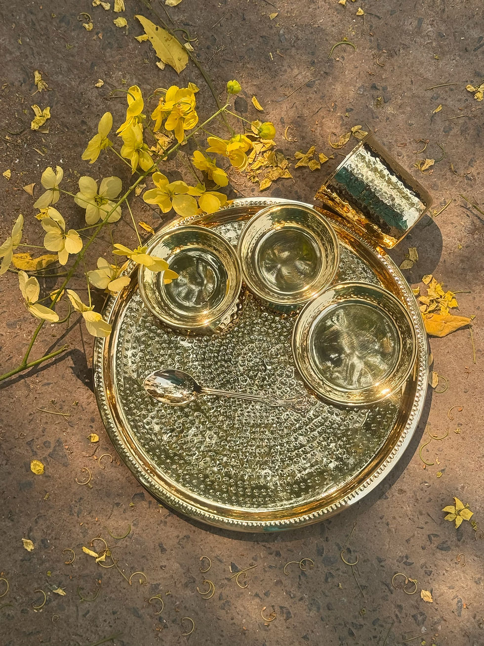 Thumbnail: Amaltas Gold Brass Hammered Thali Set