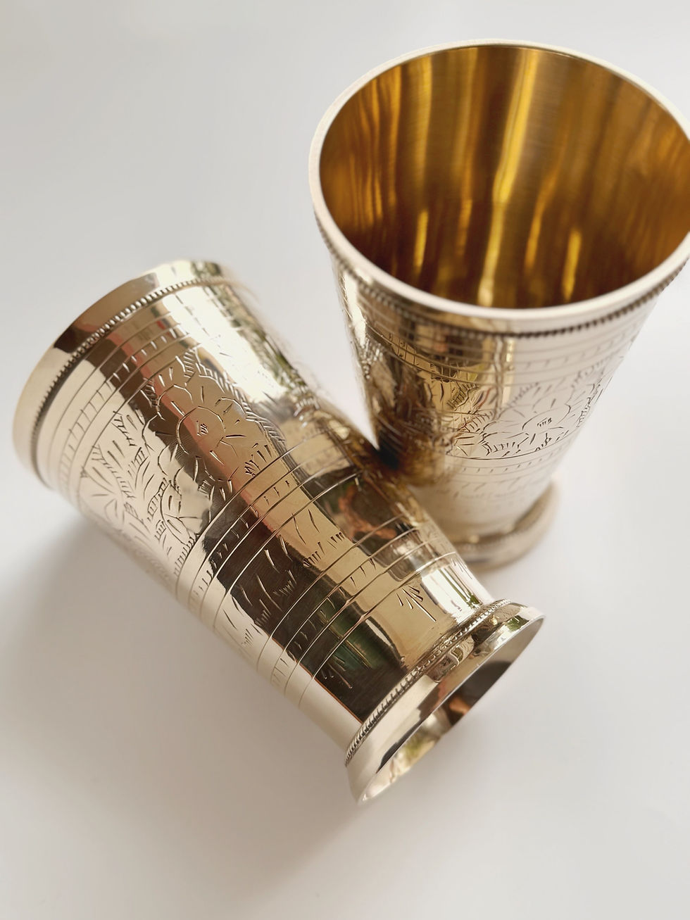 Thumbnail: Brass Silver Finish Engraved Tumblers set of 2