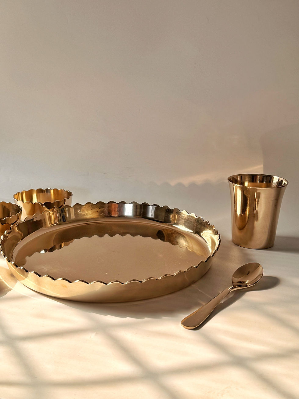 Thumbnail: Leher Kansa Dinner Set 11 inch Thaali | Set of 6 pieces