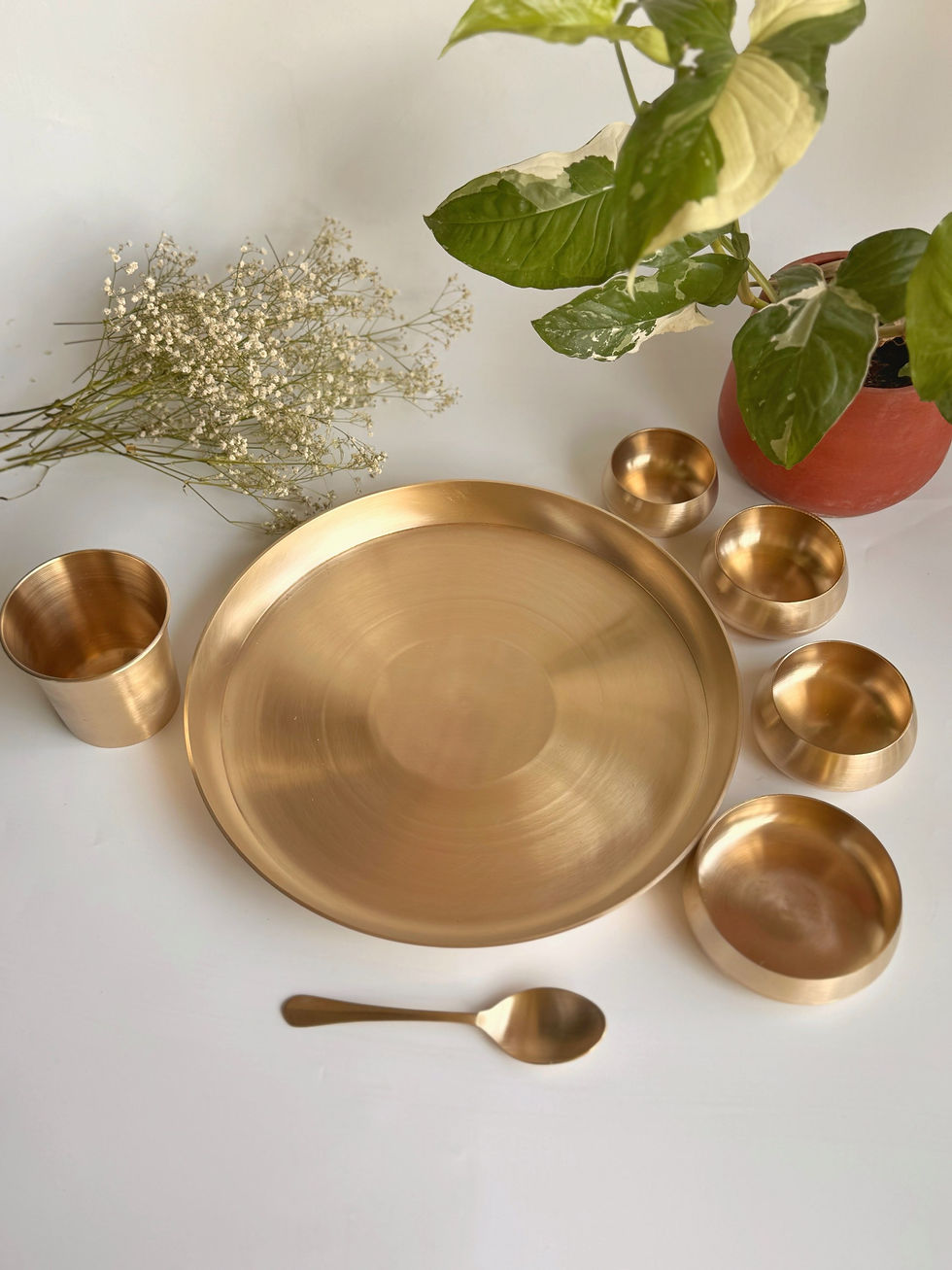 Thumbnail: Brass 12 inch Thali set of 7 pieces