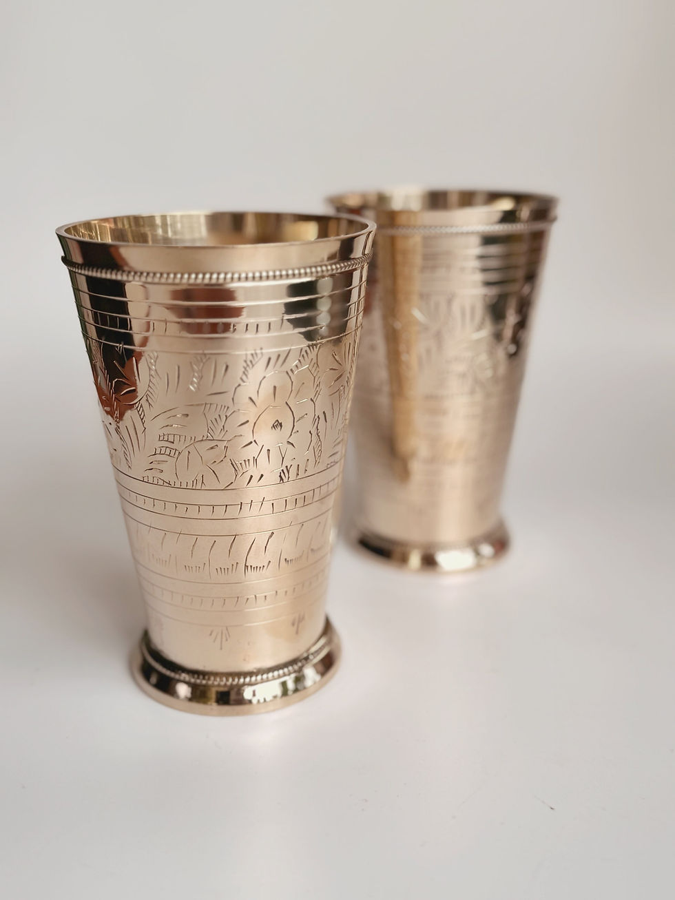 Thumbnail: Brass Silver Finish Engraved Tumblers set of 2