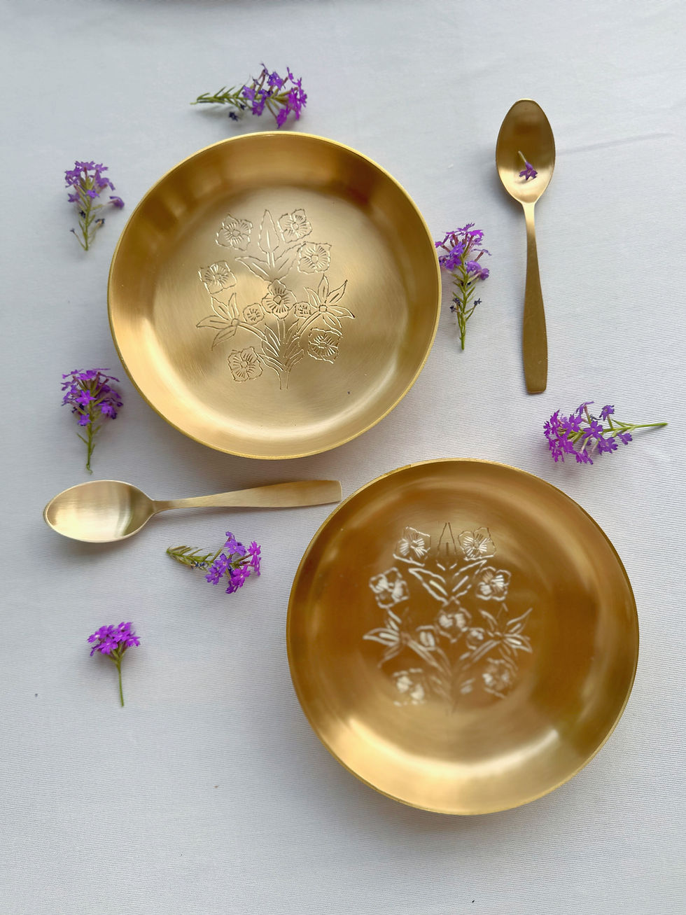 Thumbnail: Hibiscus Bloom Brass Plate – Set of 2 | Hand-Etched Elegance