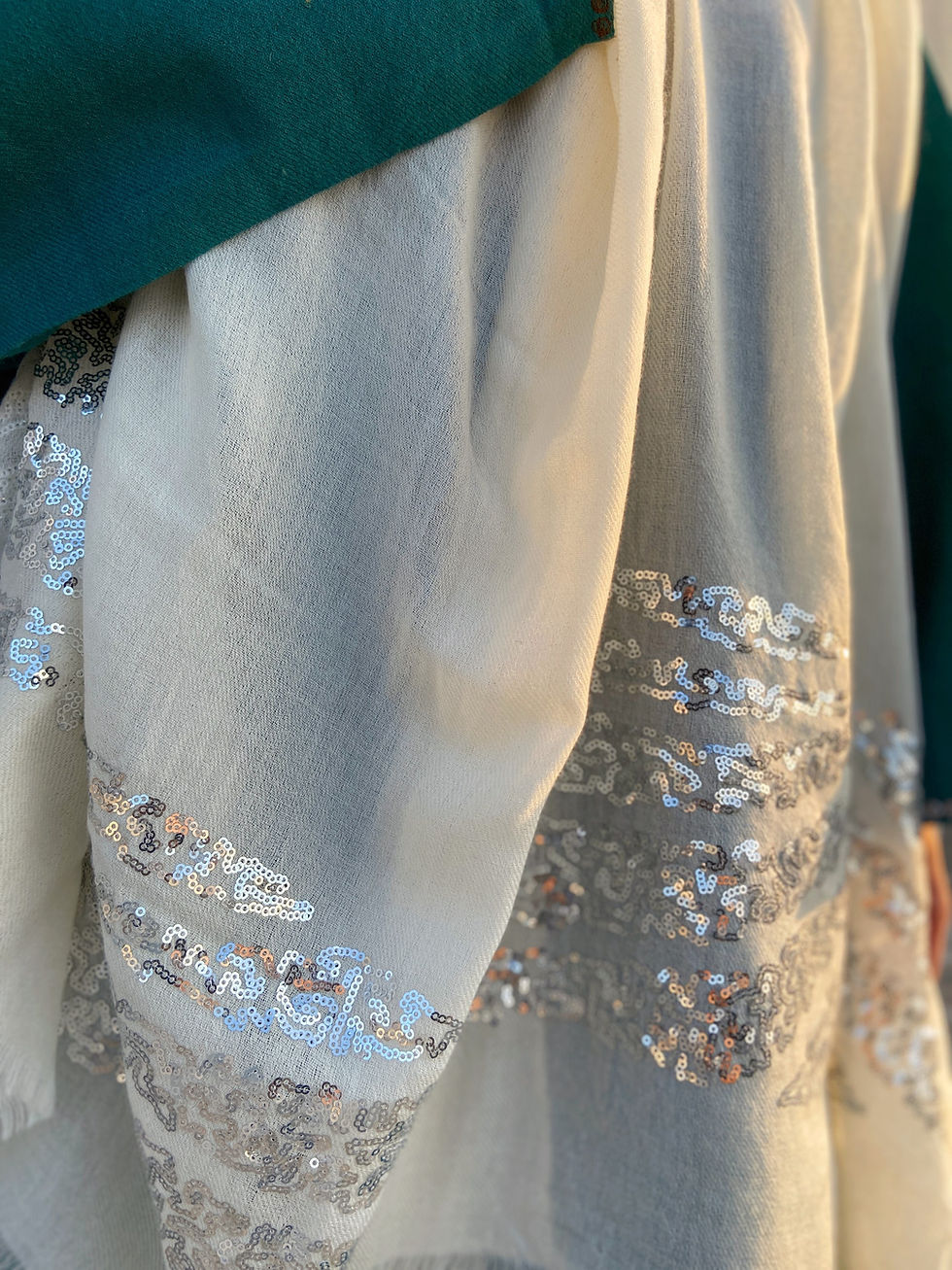 Thumbnail: Foggy gray Fine Wool with Silk Shahbano Wrap