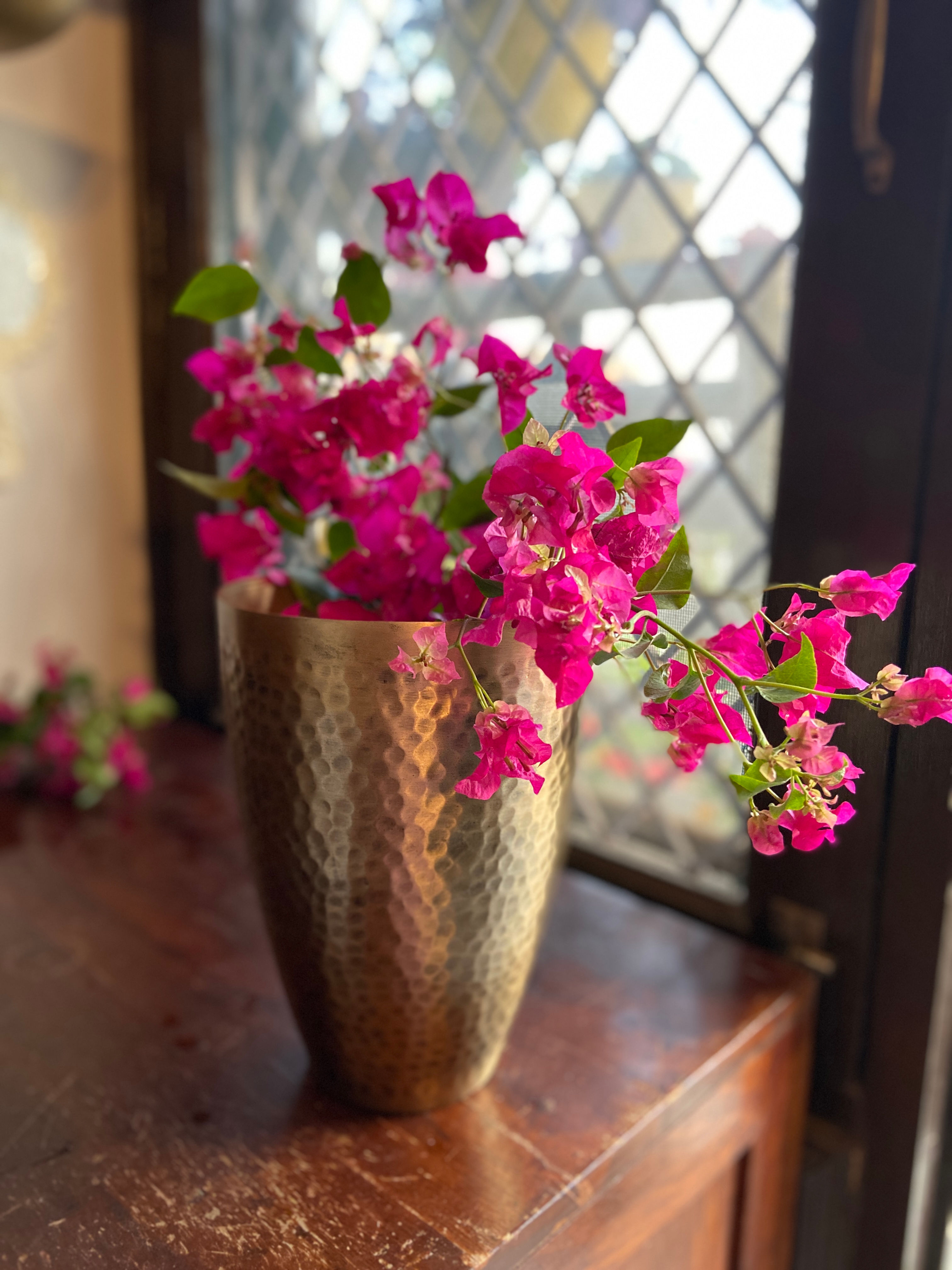 Flare Tumbler Vase in hammered antique gold finish