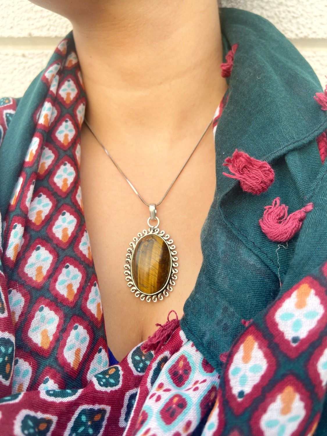 Silver Svelte chain with Tiger Eye Pendant