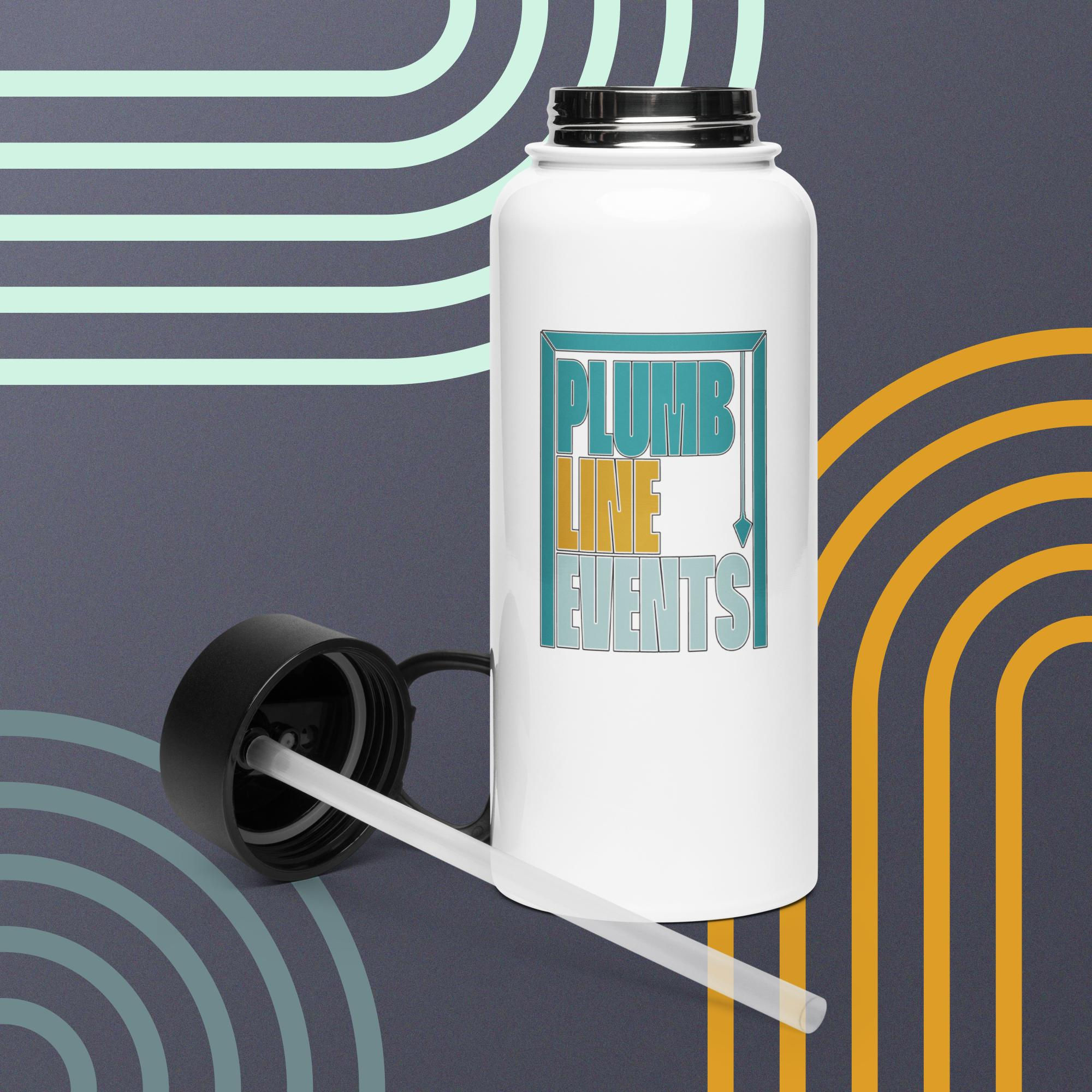 Plumb Line Events - Logo - Stainless steel water bottle with a straw lid