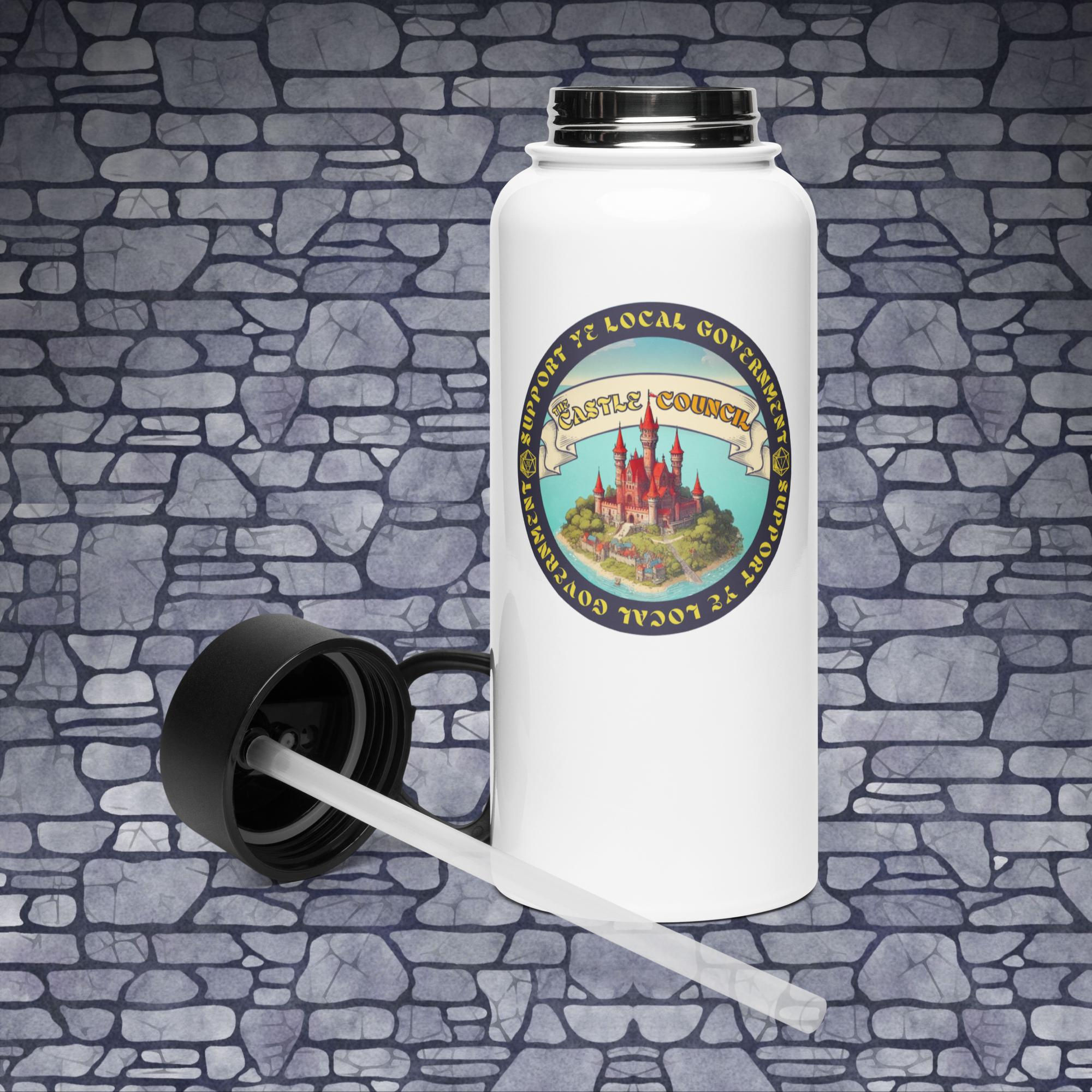 Castle Council - Logo - Stainless steel water bottle with a straw lid