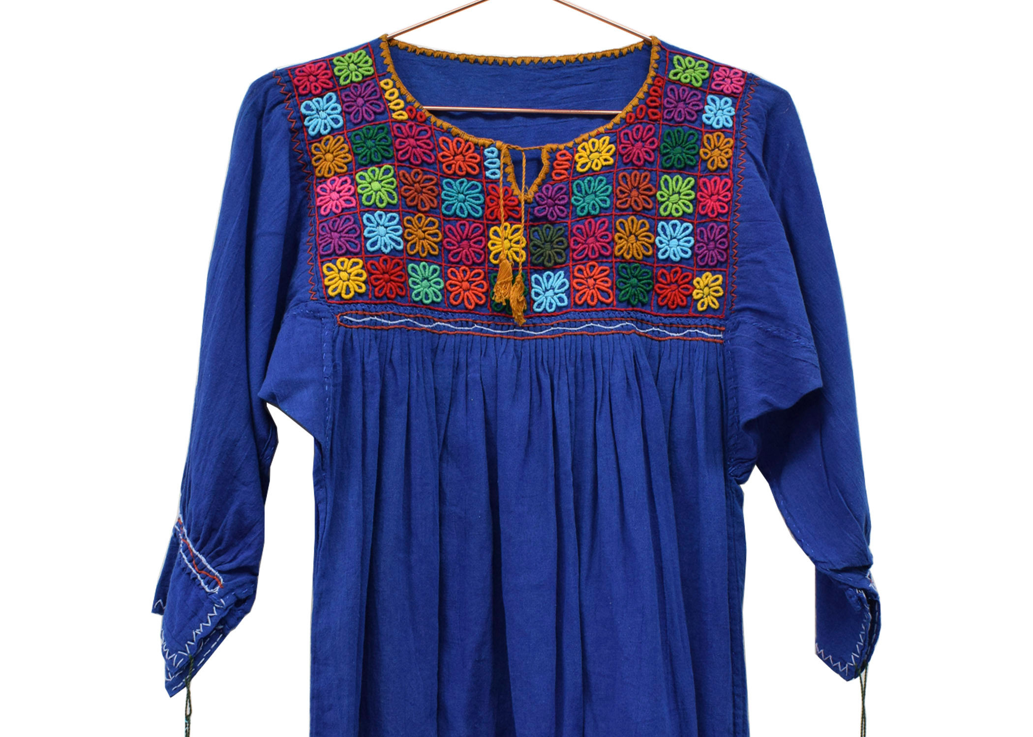 Blusa Aguacatenango - Talla M -Manta Corrugada Azul Rey