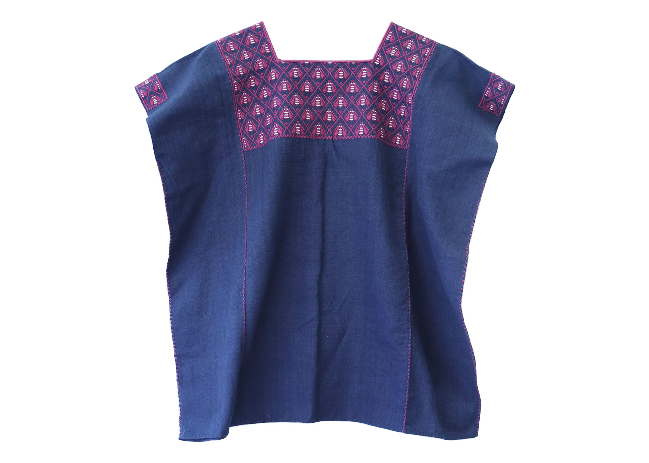 Blusa Huipil Larrainzar Abejitas- Talla G - Mide:66x68 -Gris Oxford