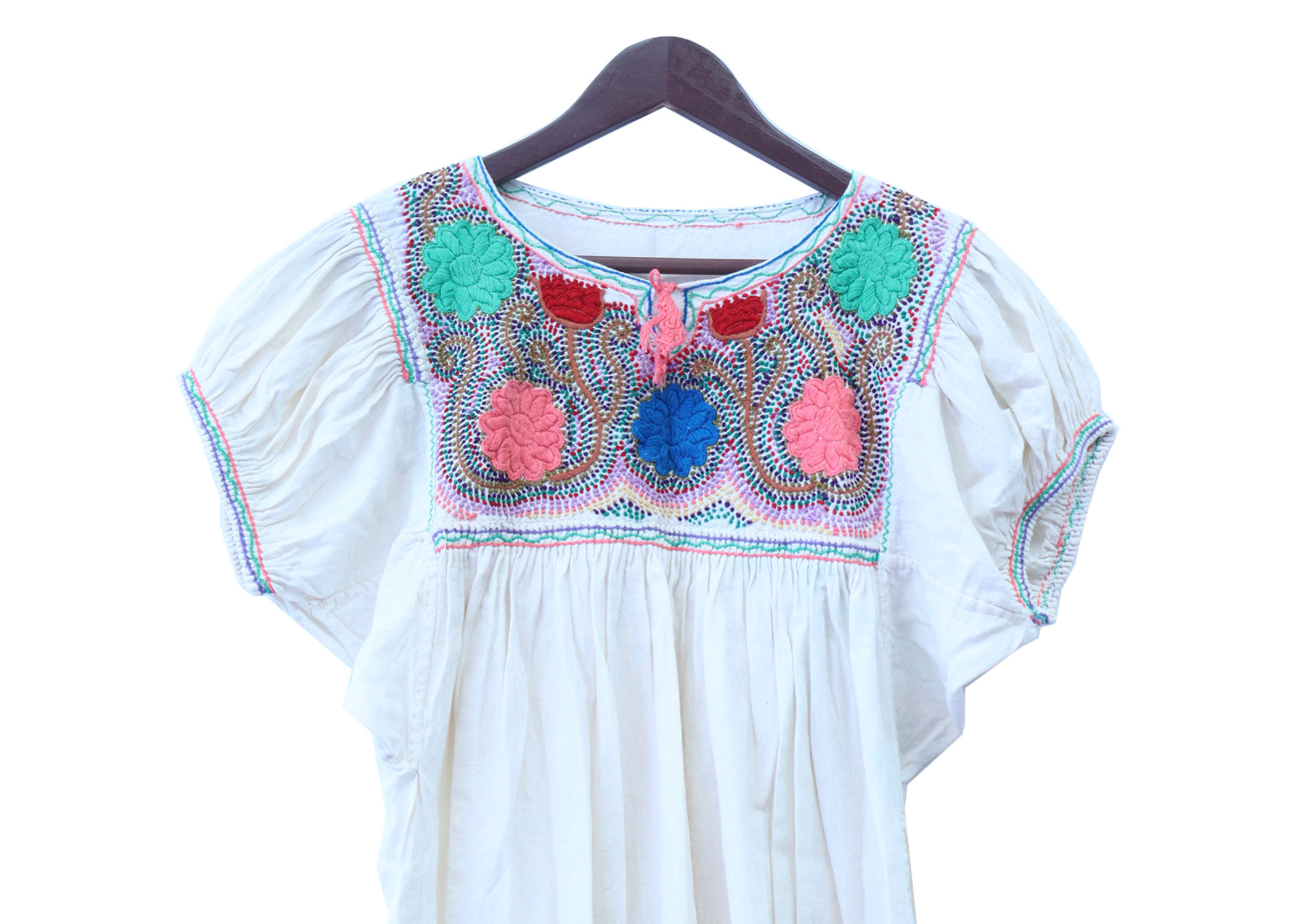 Blusa Aguacatenango - Talla M -Manta Crudo y Nudos- Manga corta