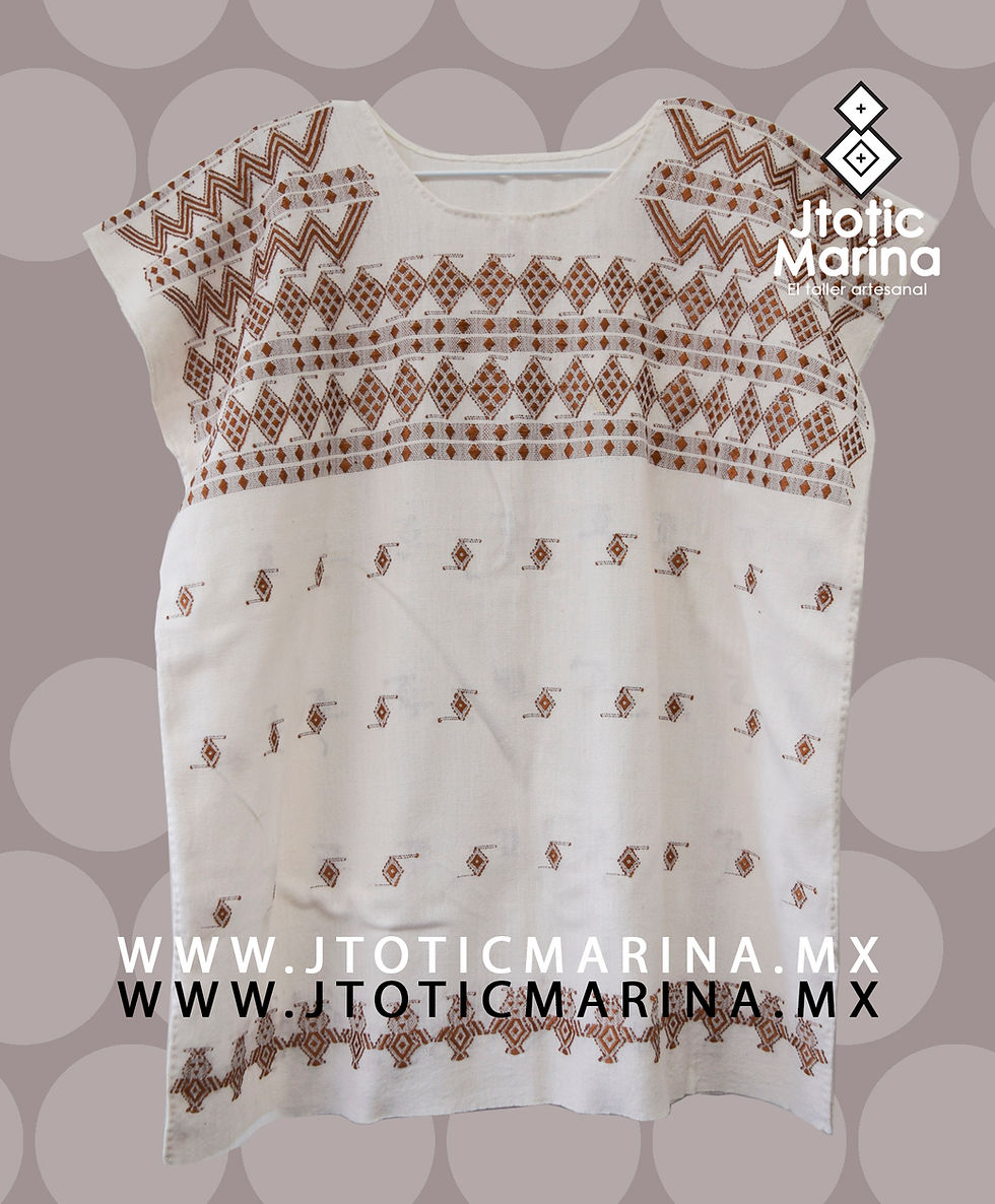 Miniatura: Blusón Huipil Carranza - Unitalla - Mide:65x78cm -Hueso/Cafe