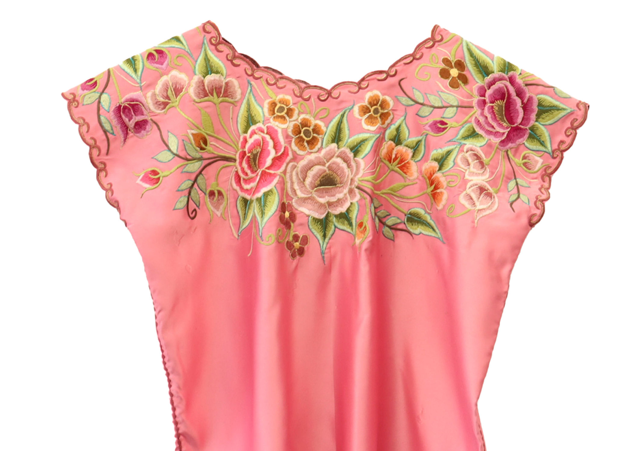 Blusa Huipil Zinacantan - Mide 62x63-Talla G-Melón Raso Satén